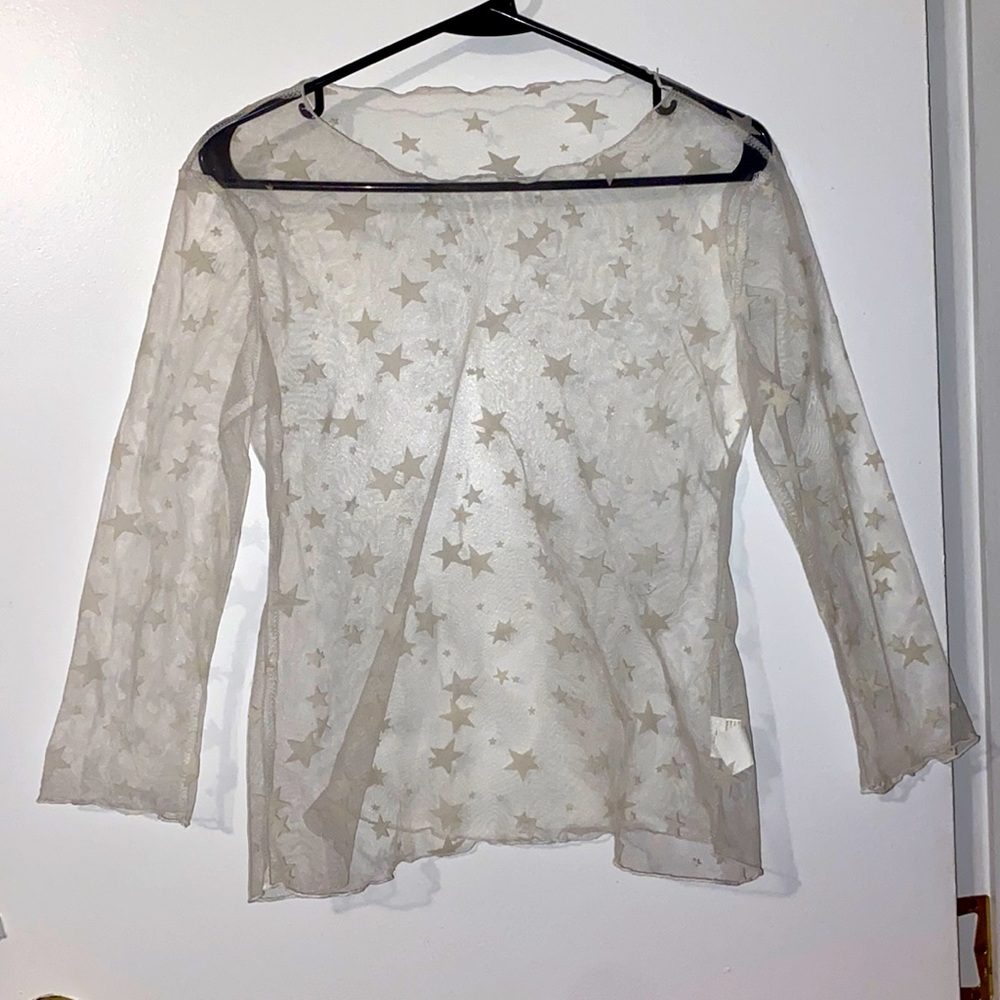 Star Print Sheer Mesh Long Sleeves (M)
